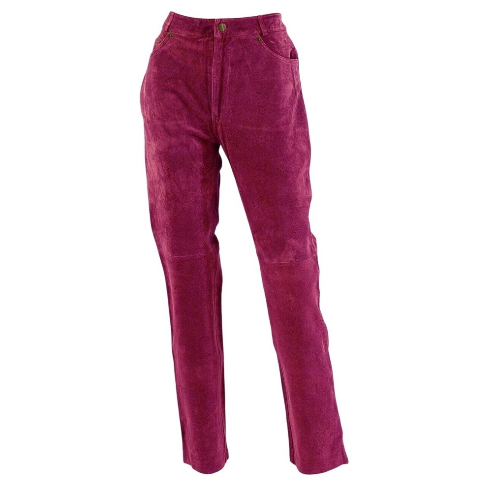 90s Bagatelle Fuchsia Pink Leather Pants Womens 8 Suede High Waist Straight Leg